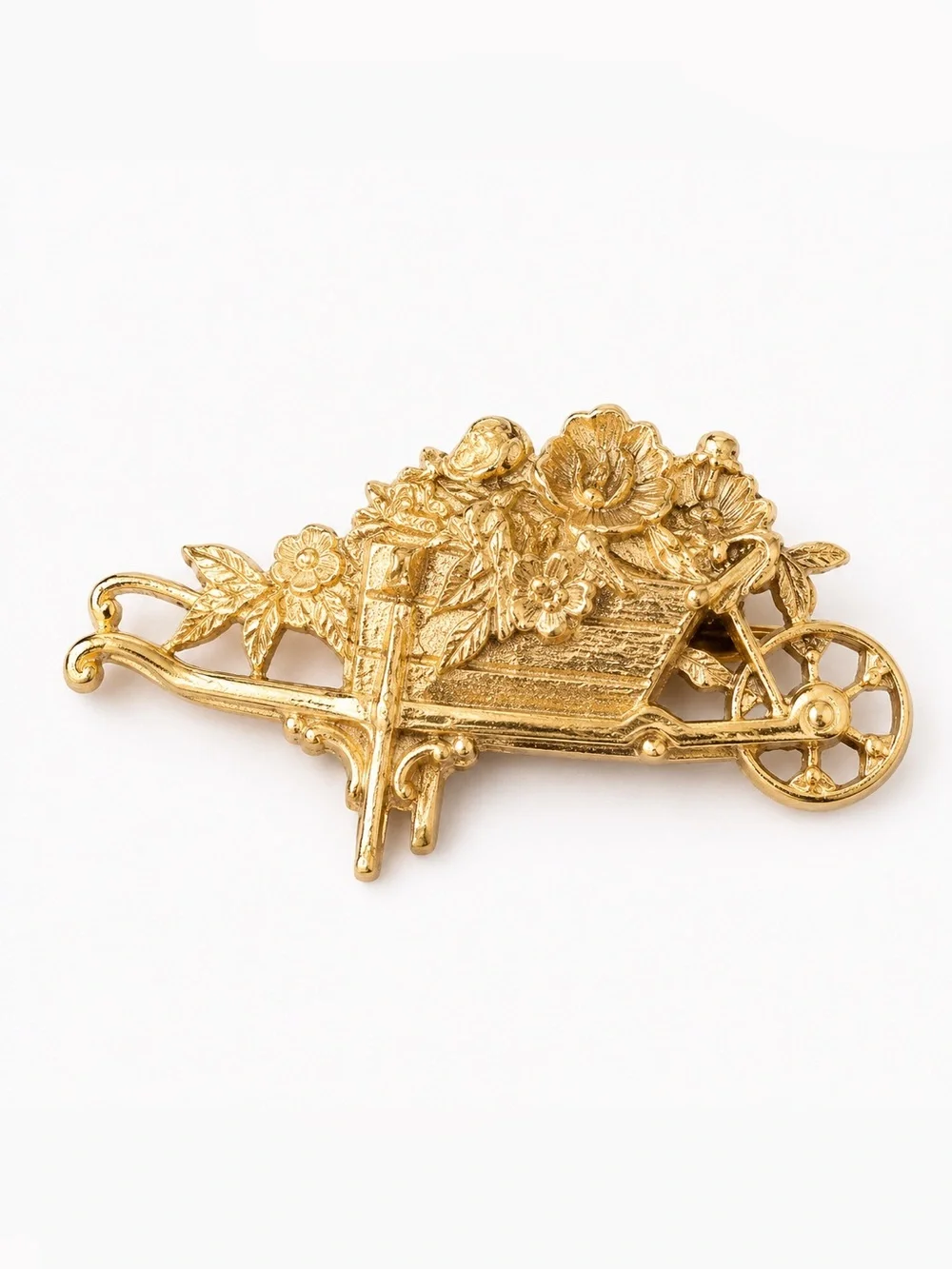 Vintage garden wheelbarrow brooch